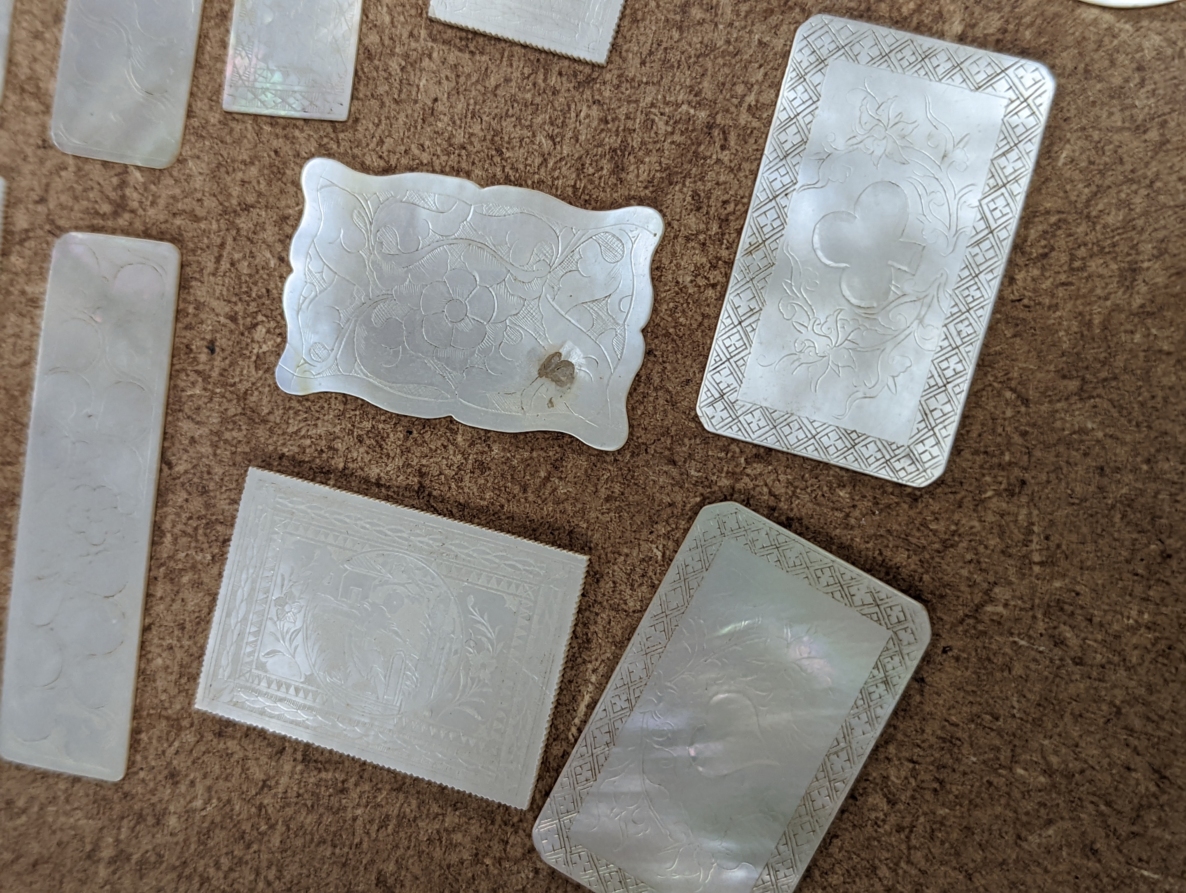 A set of 19th century Chinese engraved mother-of-pearl gaming counters